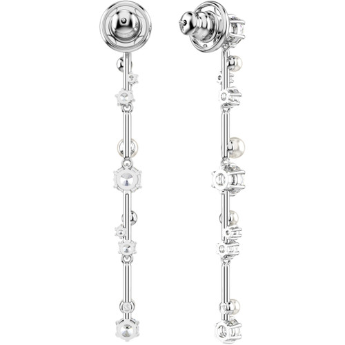 Swarovski Constella Drop Earrings | Crystal Pearl | Round Cuts | White | Rhodium Plated