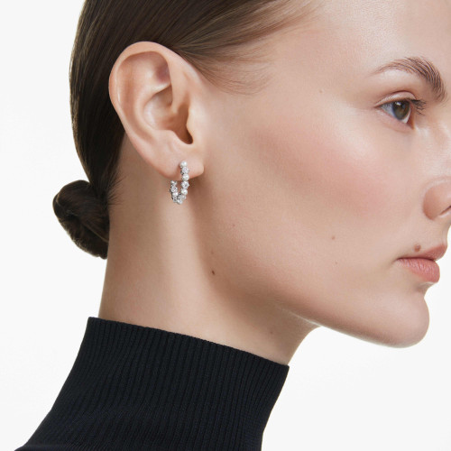 Swarovski Matrix Hoop Earrings | Crystal | Round Cut | White | Rhodium Plated
