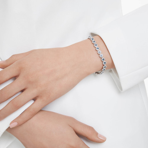 Swarovski Una Angelic Bracelet | Round Cut | Blue | Rhodium Plated | 16.5 - 19 cm