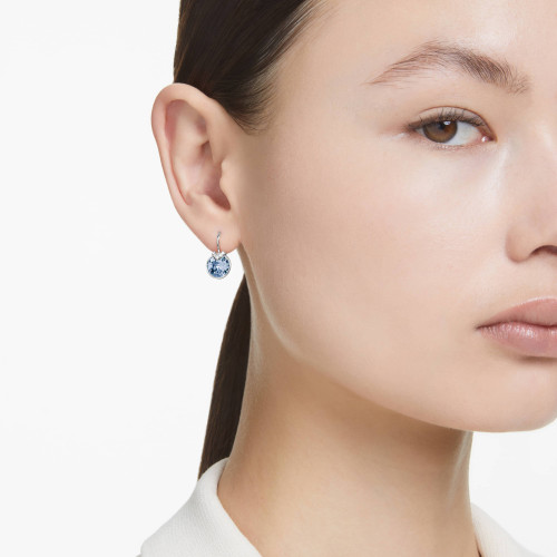 Swarovski Bella V Drop Earrings | Round Cut | Blue | Rhodium Plated