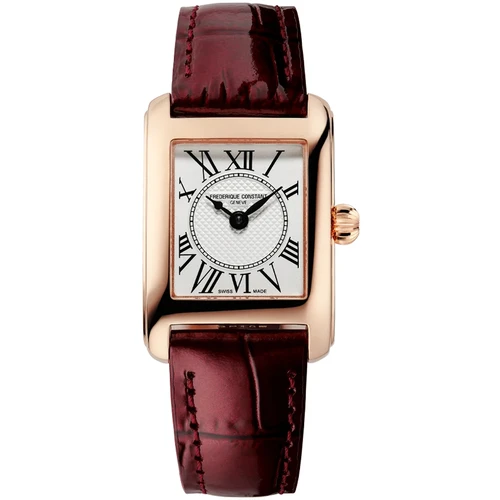 Frederique Constant Classics Carree Ladies Watch | 30mm | Swiss Quartz | White | Burgundy Strap