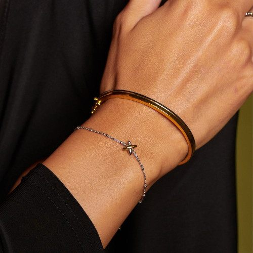 Hot Diamonds Parellel Two Tone Bangle | Silver