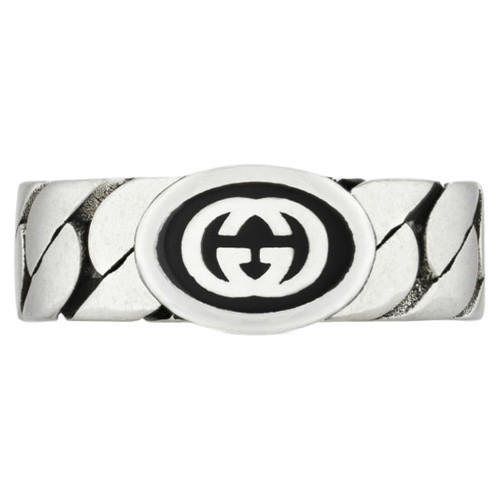 Gucci GG Black Enamel Ring | Sterling Silver | Size 11