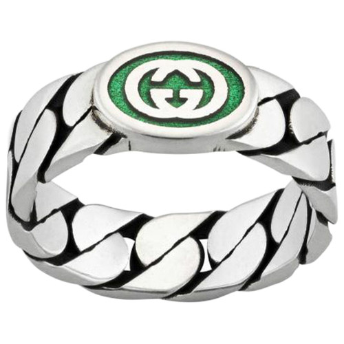 Gucci GG Green Enamel Ring | Sterling Silver | Size 12