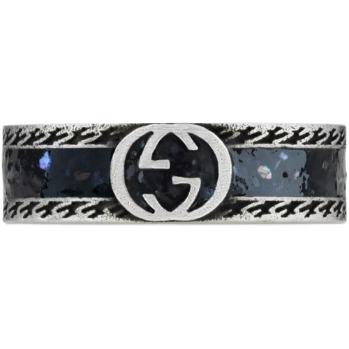 Gucci GG Black Enamel Ring | Sterling Silver | Size 13