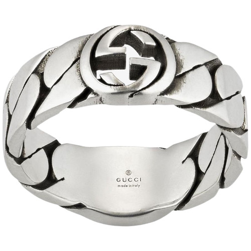 Gucci Interlocking GG Black Enamel Ring | Sterling Silver 