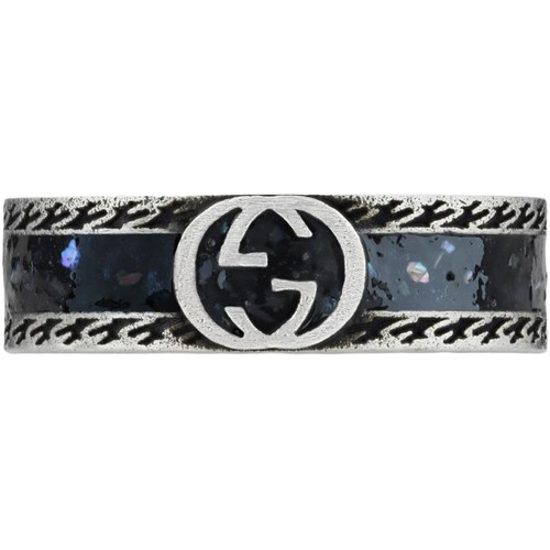 Gucci GG Black Enamel Ring | Sterling Silver | Size 19
