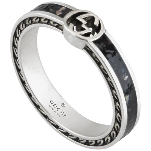 Gucci GG Black Enamel Ring | Sterling Silver | Size 14