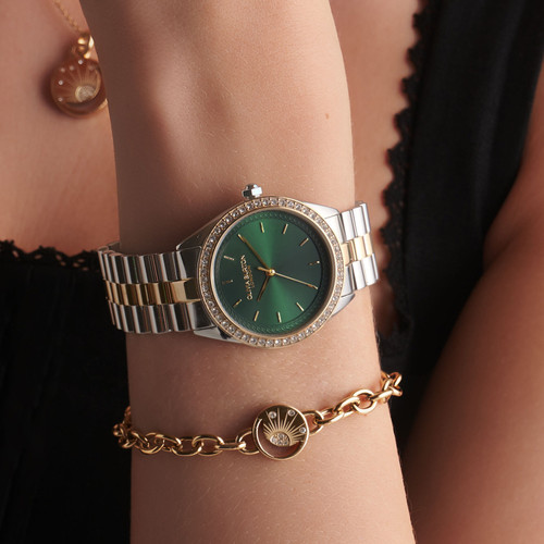Olivia Burton Sports Luxe Bejewelled Watch | 34mm | Quartz | Forest Green | Two-tone