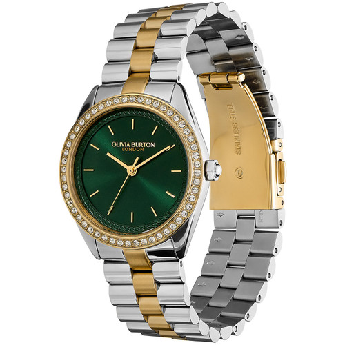 Olivia Burton Sports Luxe Bejewelled Watch | 34mm | Quartz | Forest Green | Two-tone
