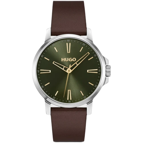 Boss Men's Smooth Watch | Quartz | 41mm | Green | Brown Leather Strap