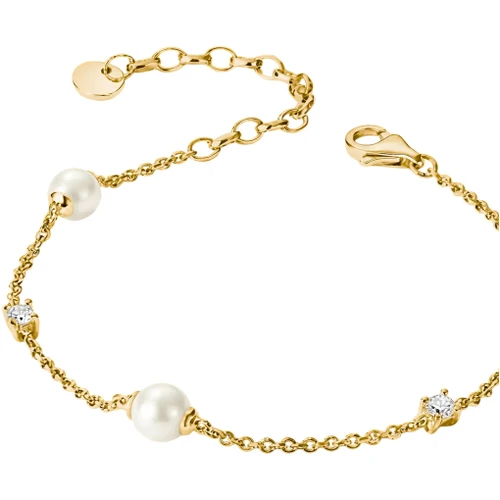 Thomas Sabo 3 Pearls and White Zirconia Bracelet | 18k Gold Plated