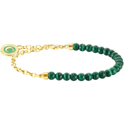 Thomas Sabo Charm Bracelet | 18k Yellow Gold Plated | Green Beads | 17 cm