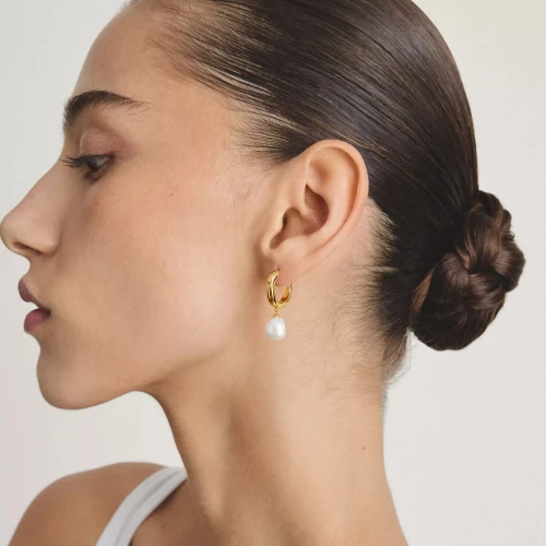 Thomas Sabo Hoop Earrings Pearl | 18k Gold-plated | CR766-430-14