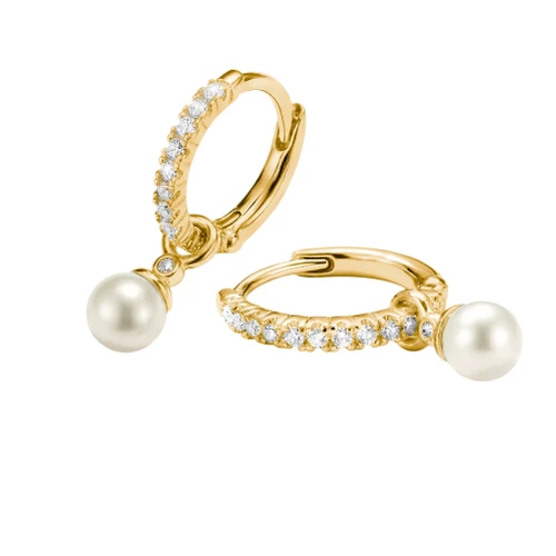 Thomas Sabo Pearl with White Zirconia Hoop Earrings | 18k Gold Plated