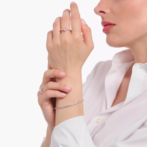 Thomas Sabo Pink Tennis Zirconia Bracelet | Sterling Silver | Size 16-19