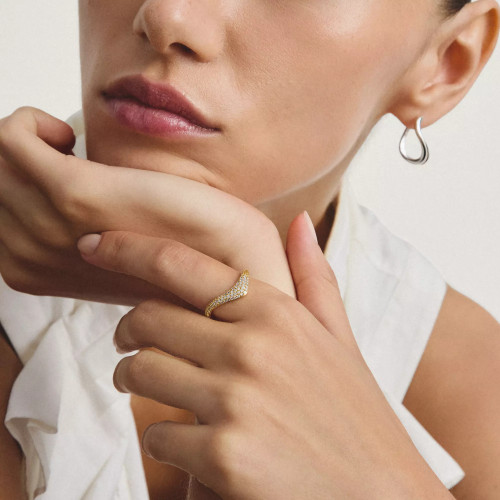 Thomas Sabo Ring | Wave Shape | White Zirconia | 18k Gold Plated | TR2546-M01-14-54