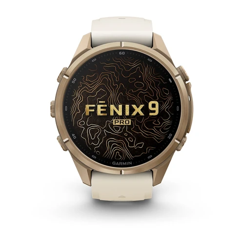 Garmin Fenix 9 Pro AMOLED Watch | 43mm | Sapphire | Titanium | Cream Autumn Gold | Fog Grey Band