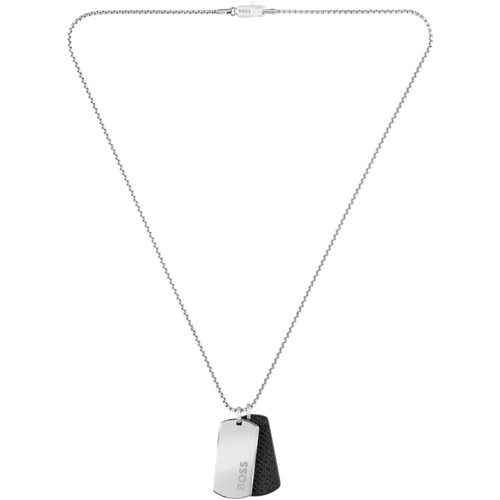 Boss Devon Black Leather Dog Tag Double Pendant Necklace