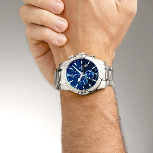 Festina Timeless Chronograph Watch | Quartz | 45mm | Black & Blue