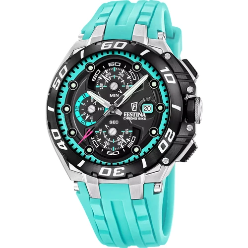 Festina Chrono Bike Watch | 200M | Quartz | 46mm | Black | Blue Rubber Strap