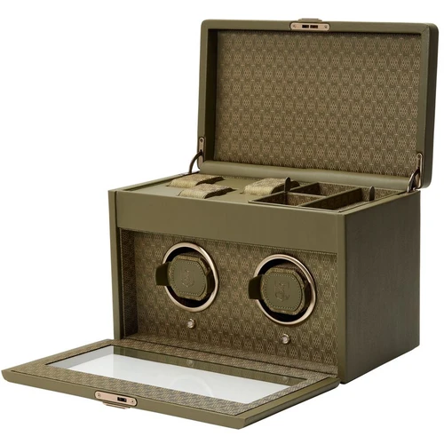 WOLF Earth Double Watch Winder | Olive Apple Leather