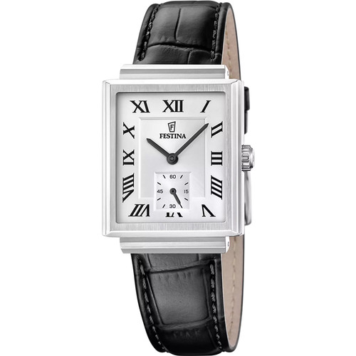 Festina On The Square Watch | Quartz | 33mm | Silver | Black Leather Strap