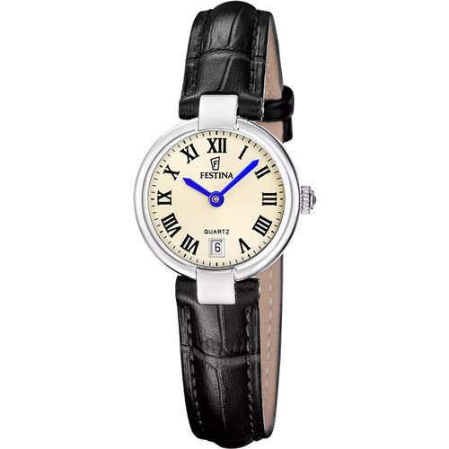 Festina Mademoiselle Watch | Quartz | 26mm | Silver | Black Leather Strap
