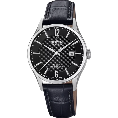 Festina Swiss Made Watch | Swiss Quartz | 40mm | Black | Leather Strap