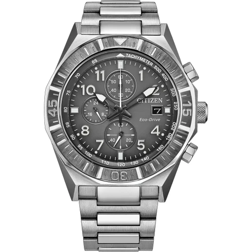 Citizen Nighthawk Chronograph Watch | Eco-Drive | 42mm | Grey | Stainless-steel Bracelet