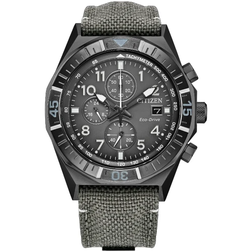 Citizen Nighthawk Chronograph Watch | Eco-Drive | 42mm | Grey | Nylon Strap