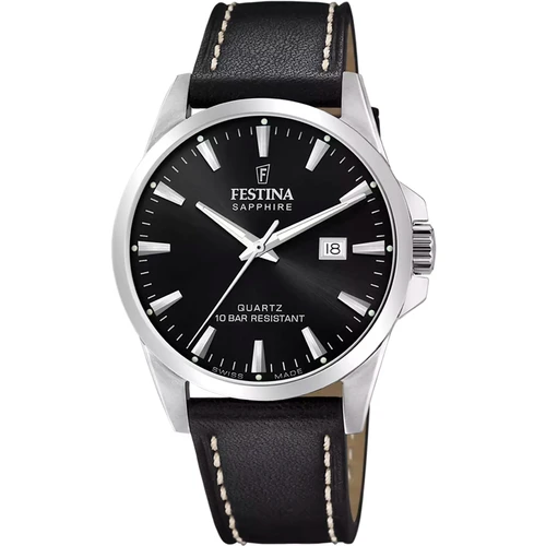 Festina Swiss Made Watch | Swiss Quartz | 41mm | Black | Black Leather Strap
