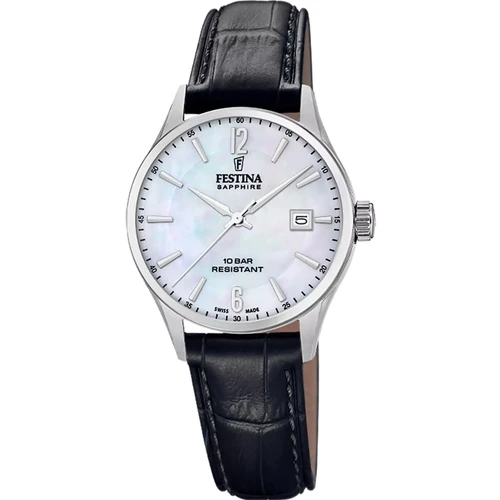 Festina Swiss Made Watch | Swiss Quartz | 29mm | White | Black Leather Strap