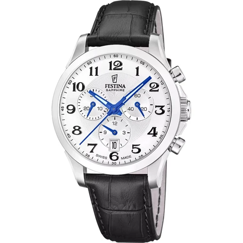 Festina Swiss Made Chronograph Watch | Swiss Quartz | 39.3mm | White | Leather Strap