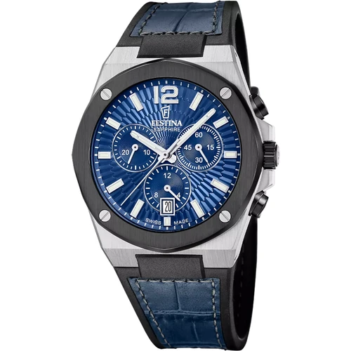 Festina Swiss Made Chronograph Watch | Swiss Quartz | 42mm | Blue | Blue Leather Strap