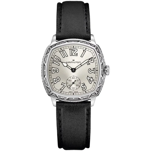 Hamilton American Classic Cushion Watch | 34x34mm | Swiss Mechanical | Silver | Black Leather Strap