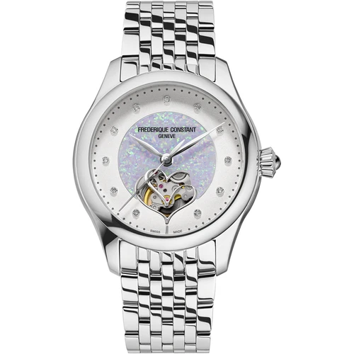 Frederique Constant Classics Ladies Double Heart Beat Watch | Swiss Automatic | 36mm | Light Blue | Stainless Steel Bracelet