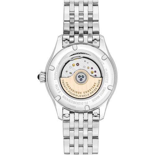 Frederique Constant Classics Ladies Double Heart Beat Watch | Swiss Automatic | 36mm | Light Blue | Stainless Steel Bracelet