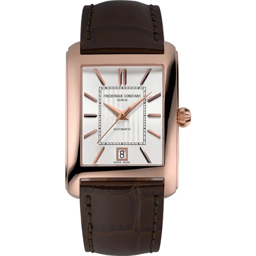 Frederique Constant Classics Carree Watch | Swiss Automatic | 42.3mm | Silver | Brown Leather Strap
