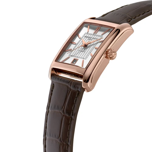 Frederique Constant Classics Carree Watch | Swiss Automatic | 42.3mm | Silver | Brown Leather Strap