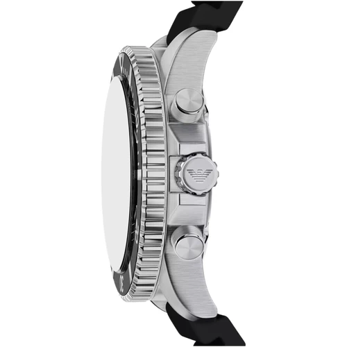 Emporio Armani World Explorer Chronograph Watch | Solar Quartz Chronograph | 44mm | Black | Black Silicone Strap