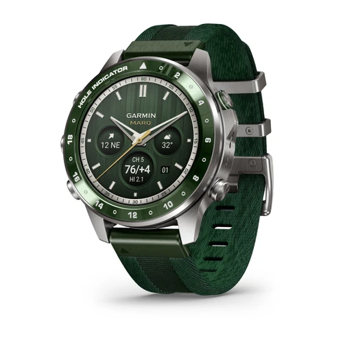 Garmin MARQ Golfer Gen 3 Sapphire AMOLED Watch | 47mm | Titanium | Jacquard Nylon Strap | Extra Green Silicone Strap 