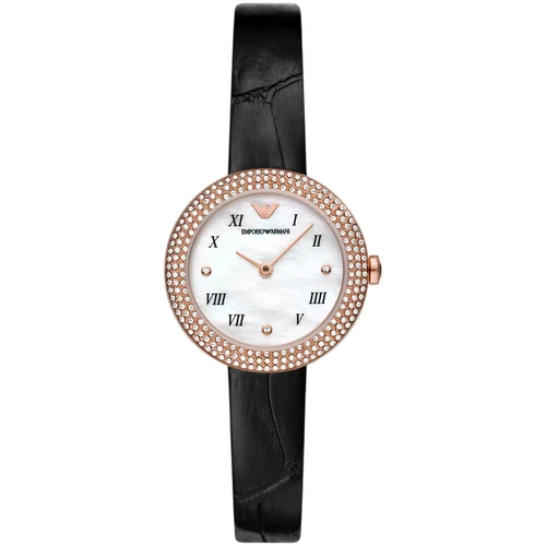 Emporio Armani Rosa Ladies Watch | 30mm | White Mother of Pearl Dial | Black Leather Strap