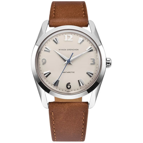 Nivada Grenchen Antarctic Watch | 35mm | Hand Winding | Eggshell White | Brown