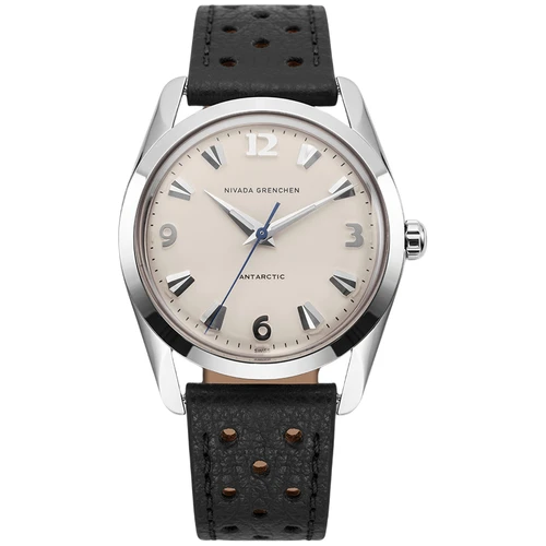 Nivada Grenchen Antarctic Watch | 35mm | Hand Winding | Eggshell White | Black Racing Strap