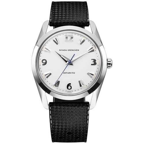 Nivada Grenchen Antarctic Watch | 35mm | Hand Winding | White | Black Rubber Tropic