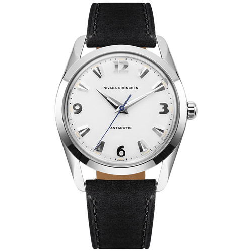 Nivada Grenchen Antarctic Watch | 35mm | Hand Winding | White | Black Leather