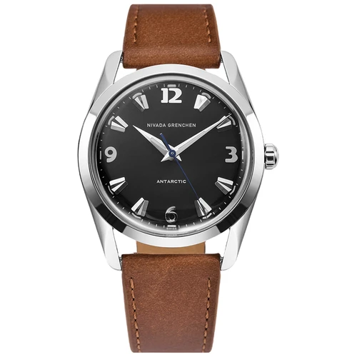 Nivada Grenchen Antarctic Watch | 35mm | Hand Winding | Black | Brown Leather
