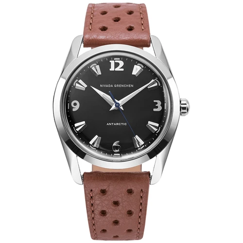 Nivada Grenchen Antarctic Watch | 35mm | Hand Winding | Black | Brown Racing Strap