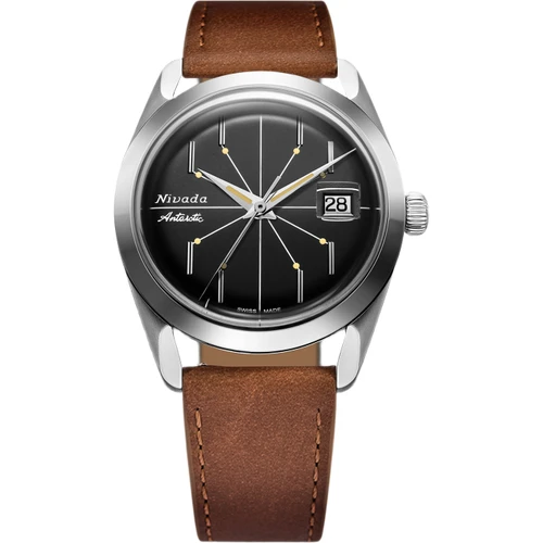 Nivada Grenchen Antarctic Spider Watch | 35mm | Hand Winding | Black | Brown Leather